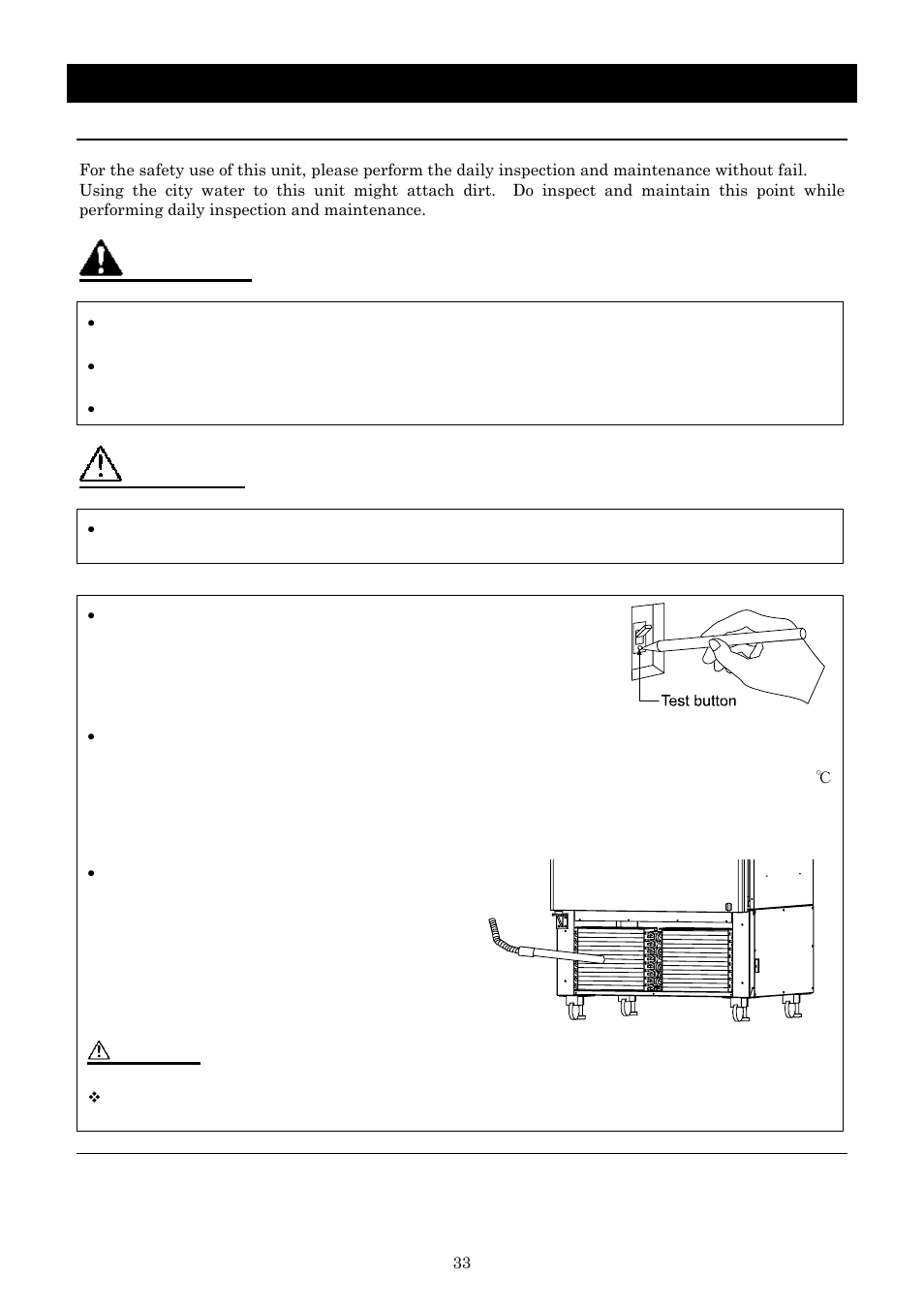 Maintenance method, Warning, Caution | Daily inspection and maintenance | Yamato Scientific IQ821 Low Temperature Incubators User Manual | Page 37 / 47