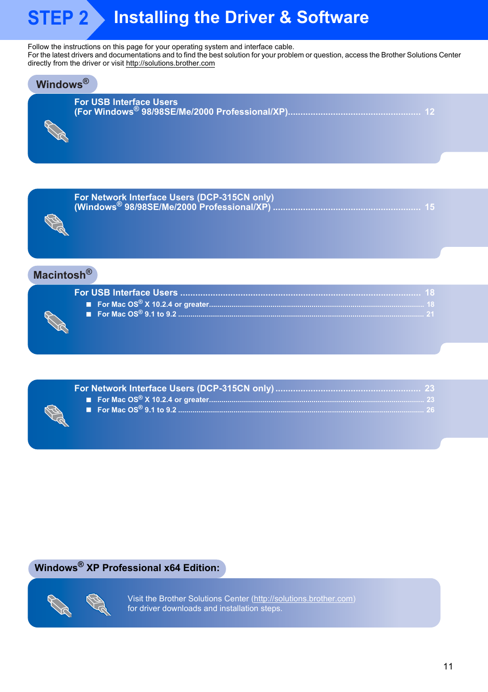 Step 2, Installing the driver & software, Windows | Macintosh | Brother DCP-117C User Manual | Page 13 / 33