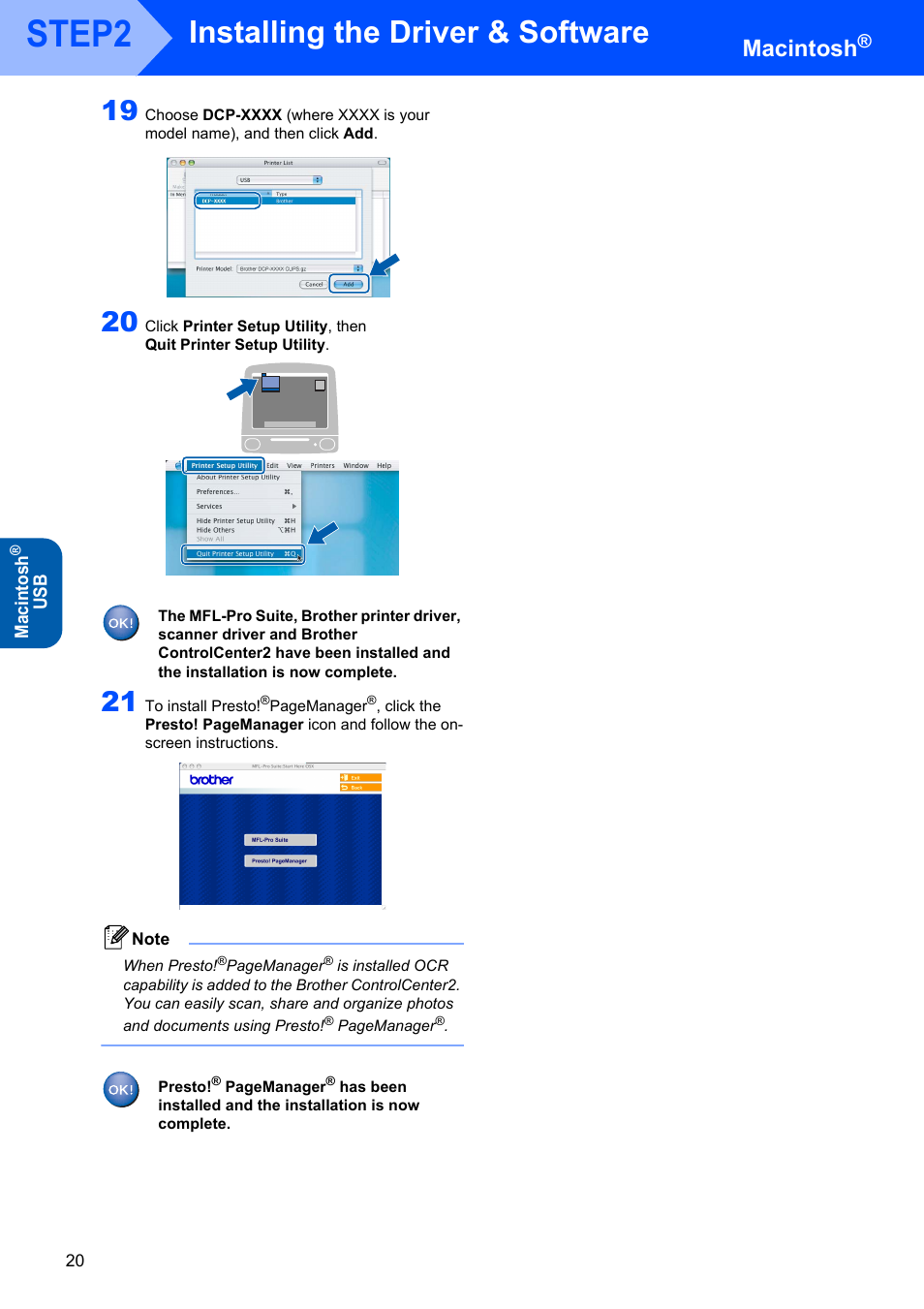 Step2, Installing the driver & software, Macintosh | Brother DCP-117C User Manual | Page 22 / 33
