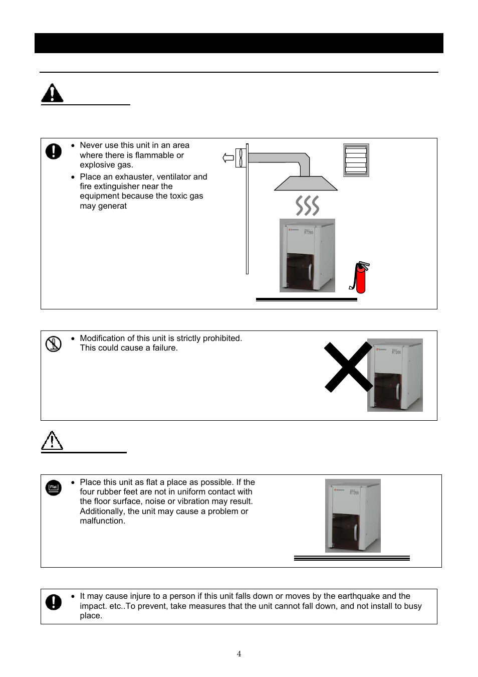 Before using this unit, Warning, Caution | Requirements for installation, Modification | Yamato Scientific RT200 Solvent recovery unit User Manual | Page 6 / 15