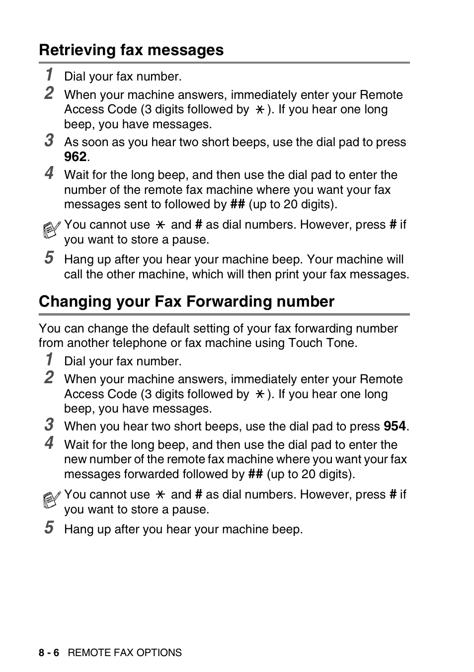 Retrieving fax messages, Changing your fax forwarding number | Brother FAX-1820C User Manual | Page 106 / 174