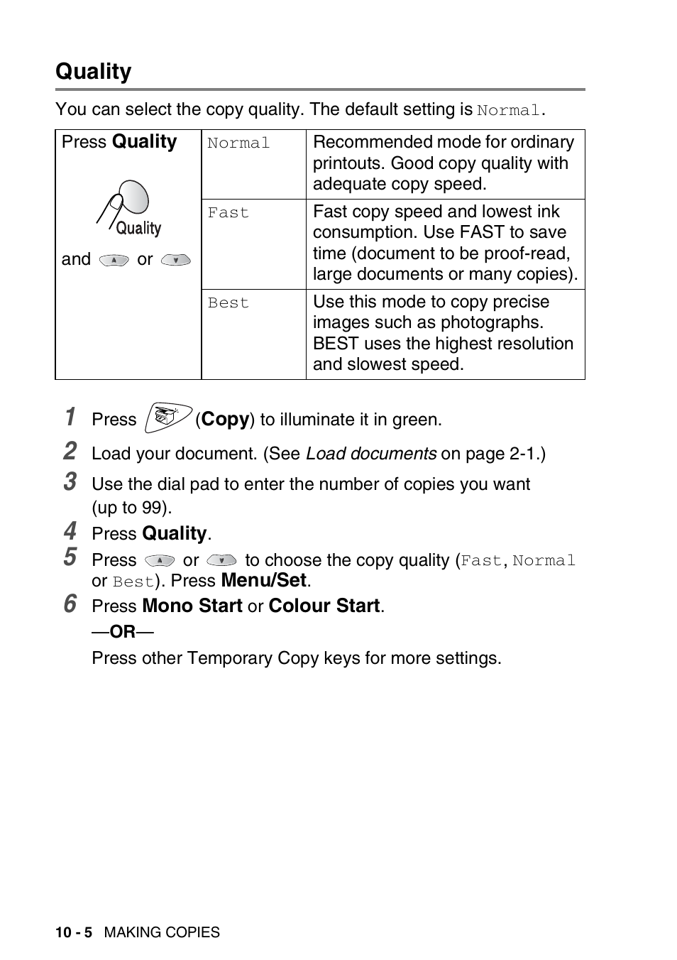 Quality, Quality -5 | Brother FAX-1820C User Manual | Page 114 / 174