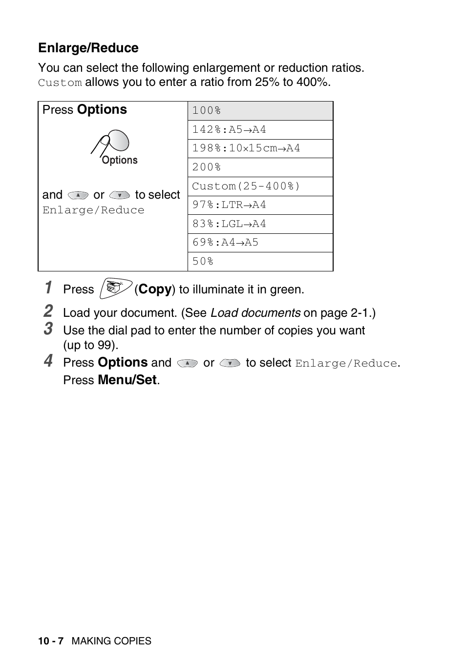 Enlarge/reduce, Enlarge/reduce -7 | Brother FAX-1820C User Manual | Page 116 / 174