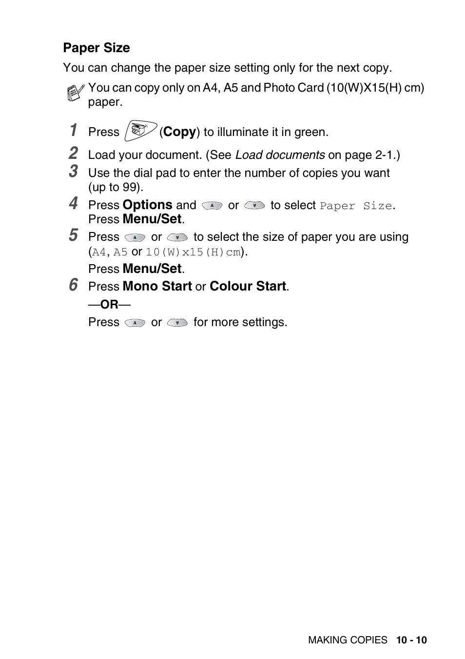 Paper size, Paper size -10 | Brother FAX-1820C User Manual | Page 119 / 174