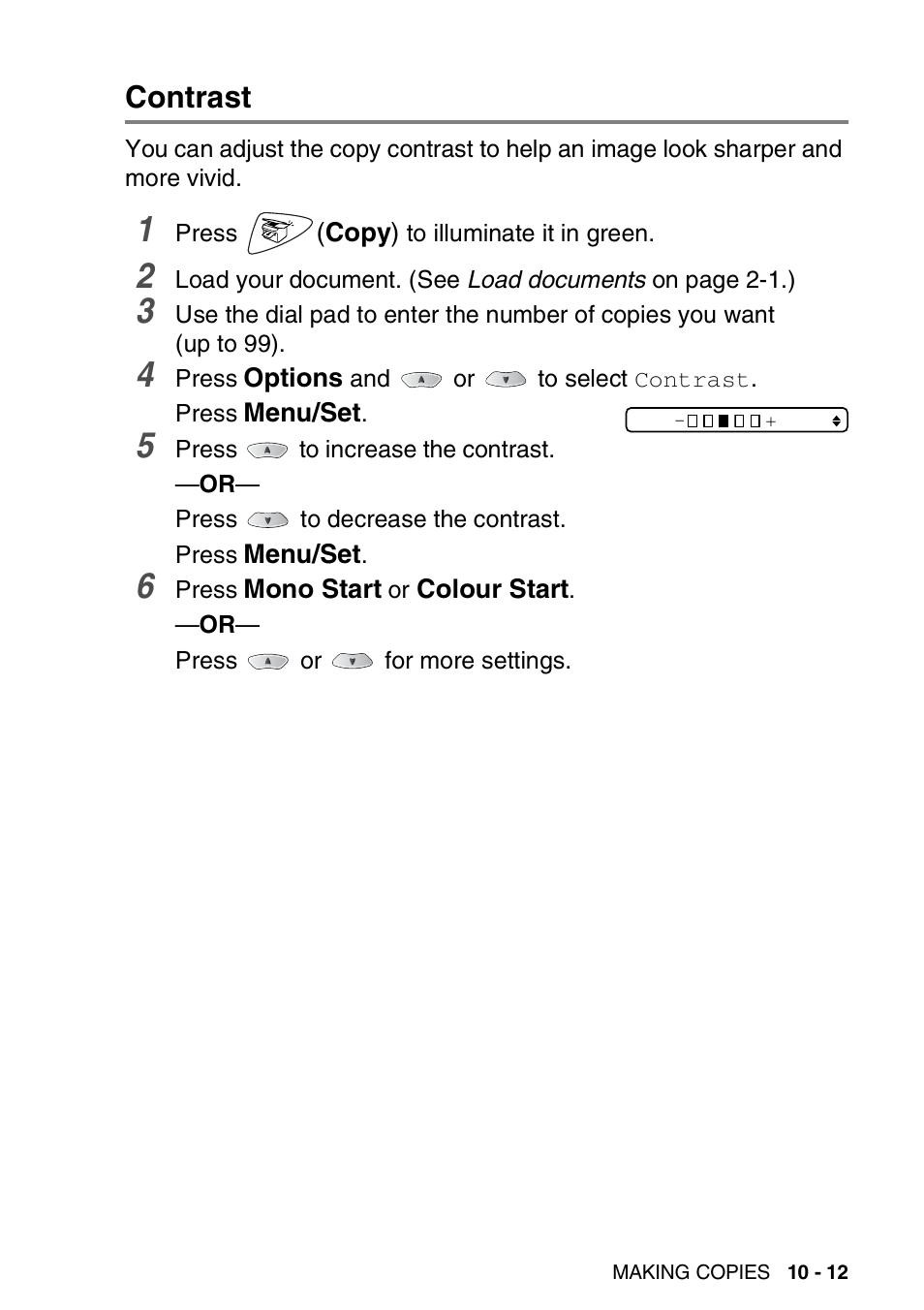 Contrast, Contrast -12 | Brother FAX-1820C User Manual | Page 121 / 174