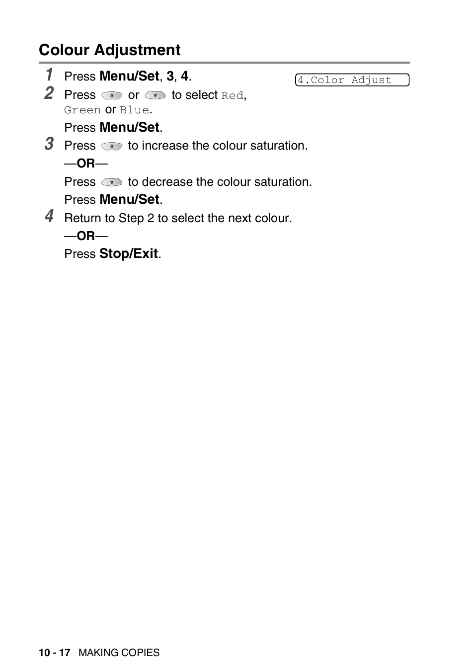 Colour adjustment, Colour adjustment -17 | Brother FAX-1820C User Manual | Page 126 / 174