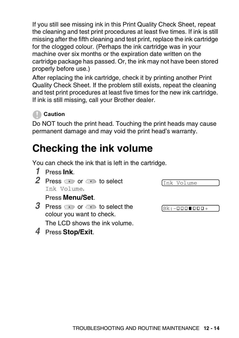 Checking the ink volume, Checking the ink volume -14 | Brother FAX-1820C User Manual | Page 145 / 174