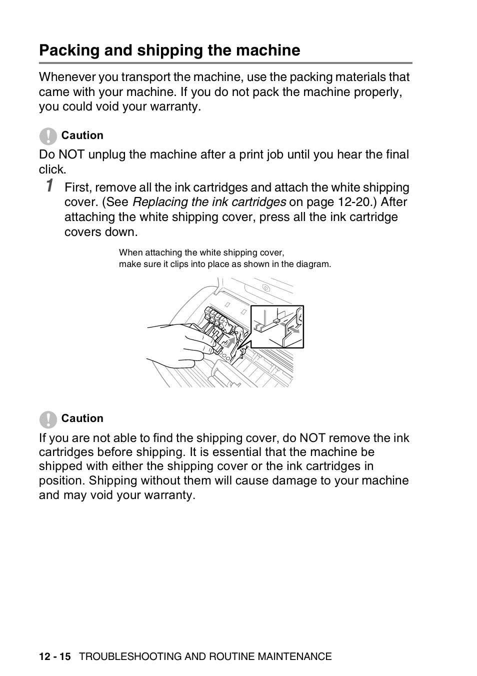 Packing and shipping the machine, Packing and shipping the machine -15 | Brother FAX-1820C User Manual | Page 146 / 174