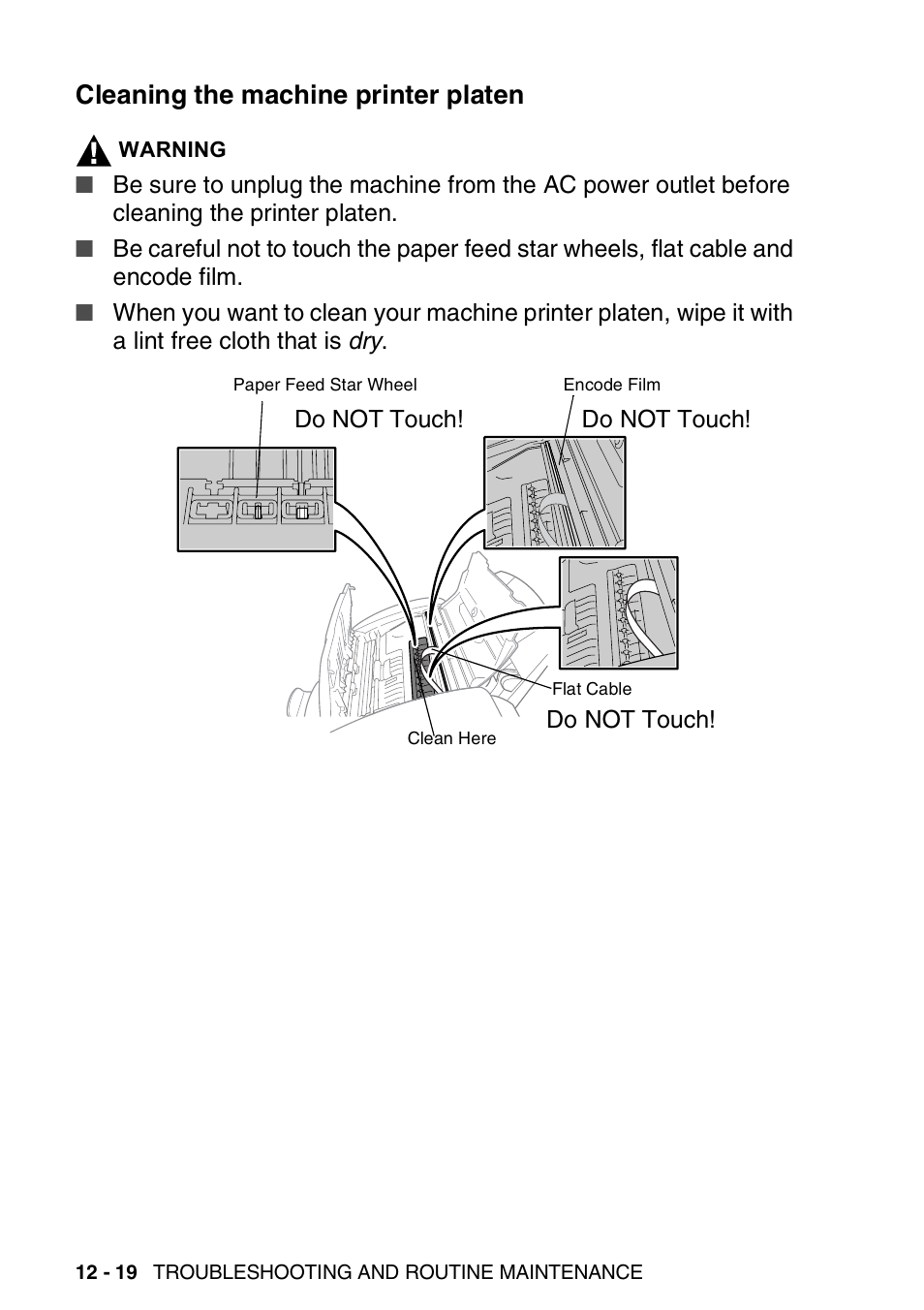 Cleaning the machine printer platen, Cleaning the machine printer platen -19 | Brother FAX-1820C User Manual | Page 150 / 174