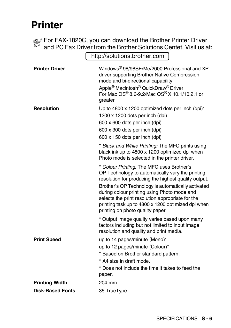 Printer | Brother FAX-1820C User Manual | Page 165 / 174