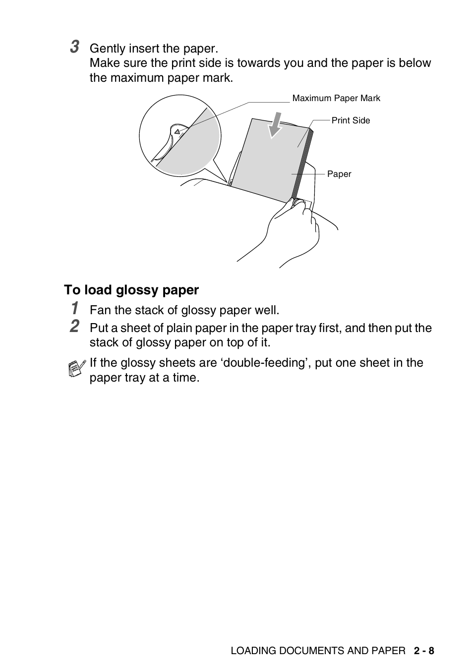 To load glossy paper, To load glossy paper -8 | Brother FAX-1820C User Manual | Page 37 / 174