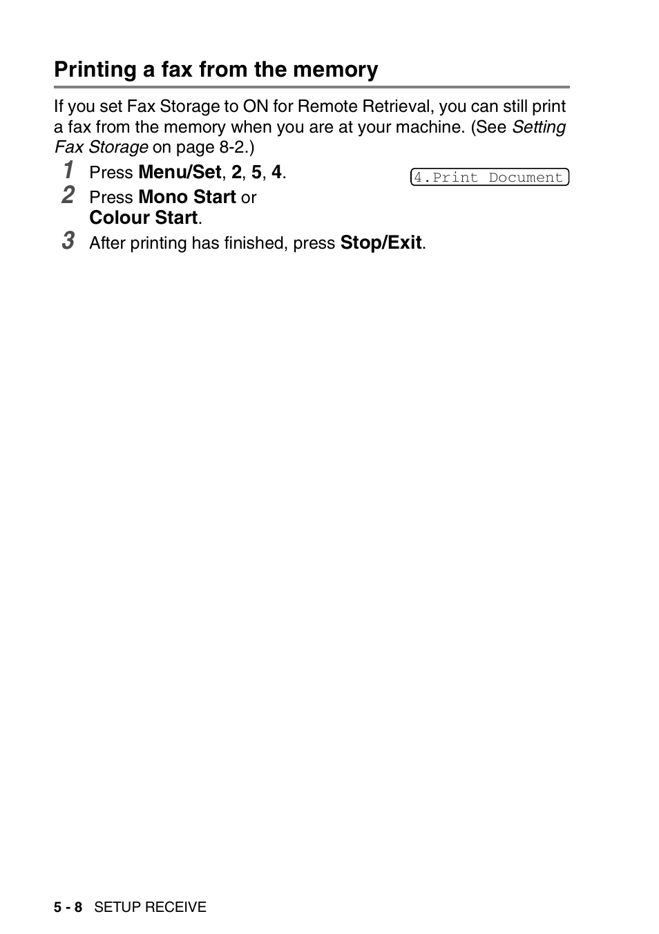 Printing a fax from the memory, Printing a fax from the memory -8 | Brother FAX-1820C User Manual | Page 64 / 174