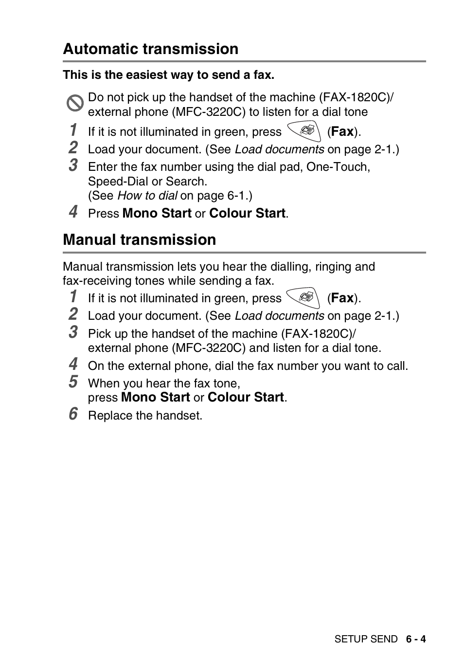 Automatic transmission, Manual transmission, Automatic transmission -4 manual transmission -4 | Brother FAX-1820C User Manual | Page 75 / 174