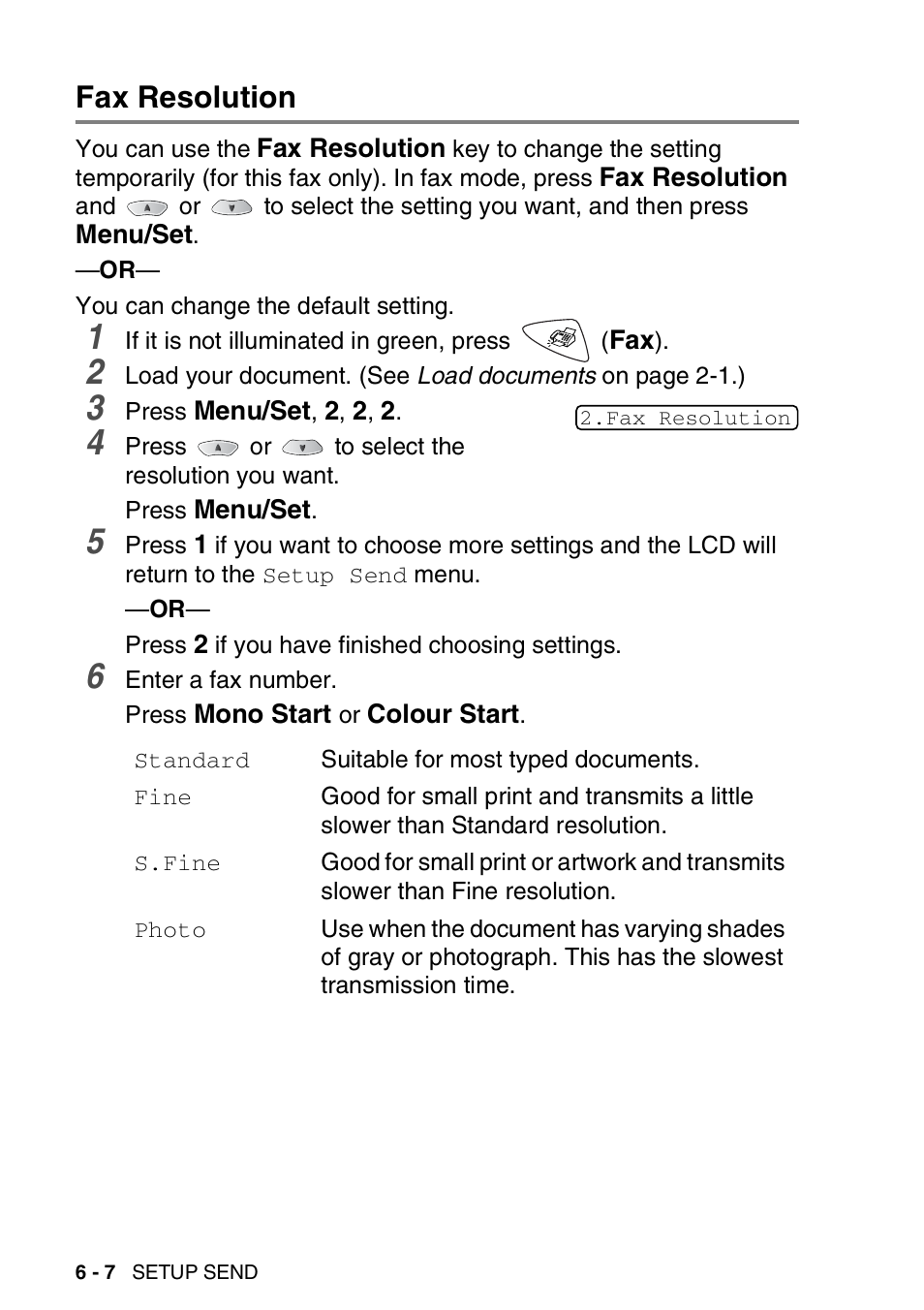 Fax resolution, Fax resolution -7 | Brother FAX-1820C User Manual | Page 78 / 174