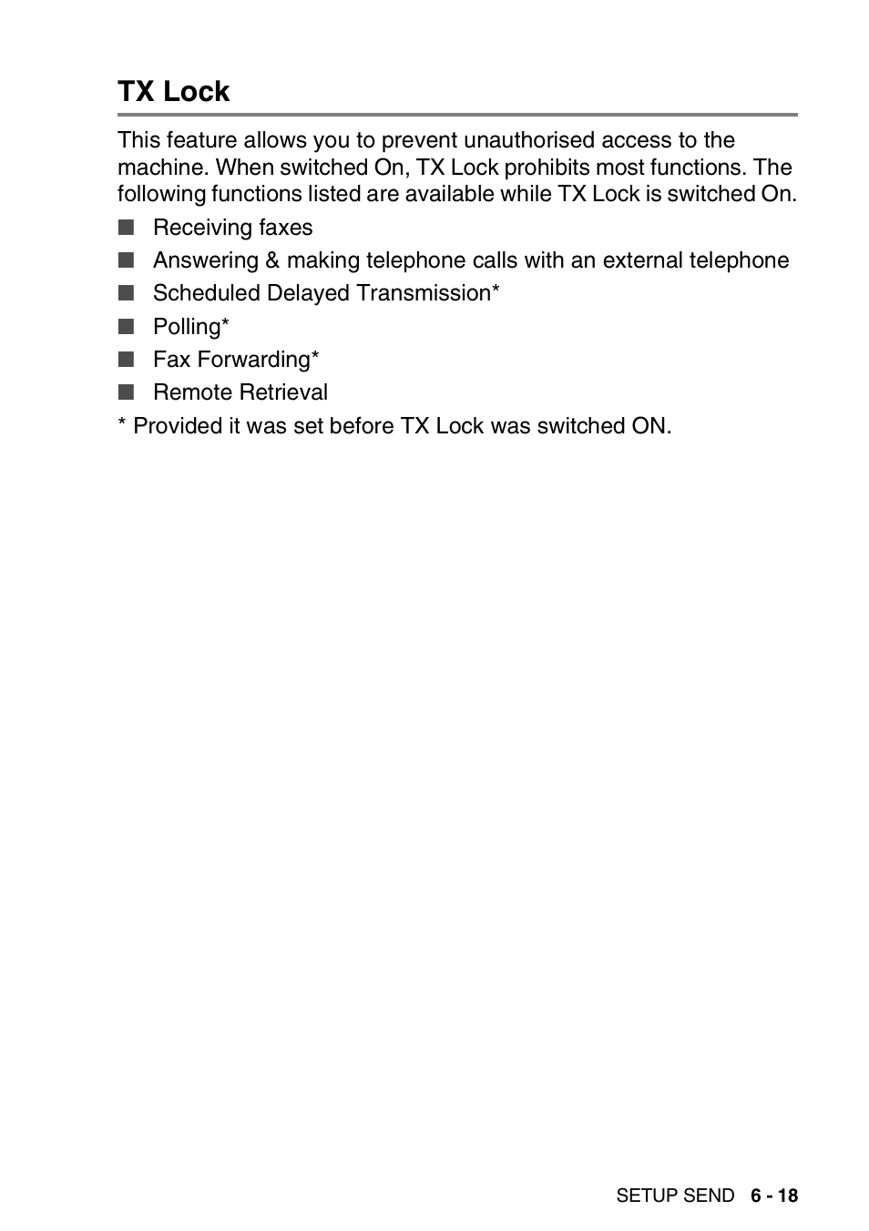 Tx lock, Tx lock -18 | Brother FAX-1820C User Manual | Page 89 / 174