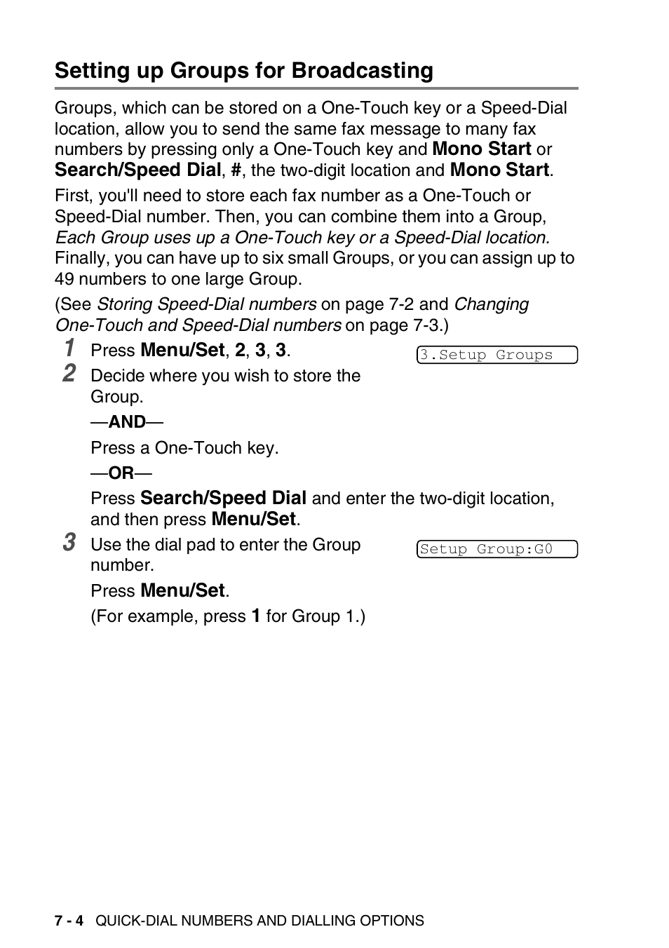 Setting up groups for broadcasting, Setting up groups for broadcasting -4 | Brother FAX-1820C User Manual | Page 96 / 174