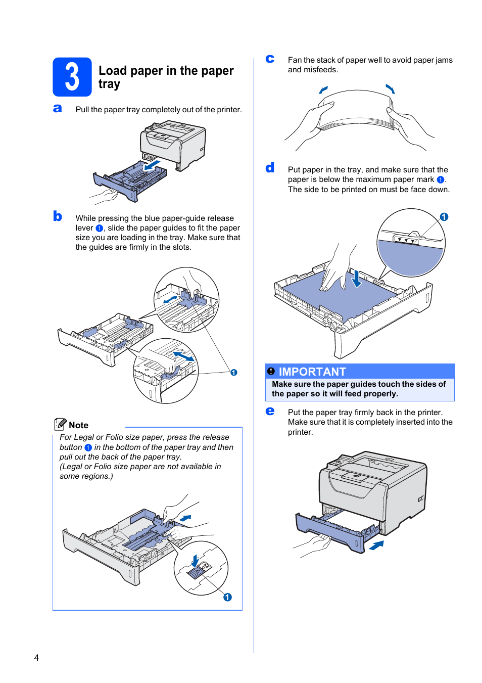 3 load paper in the paper tray, Load paper in the paper tray | Brother HL-53 User Manual | Page 4 / 34