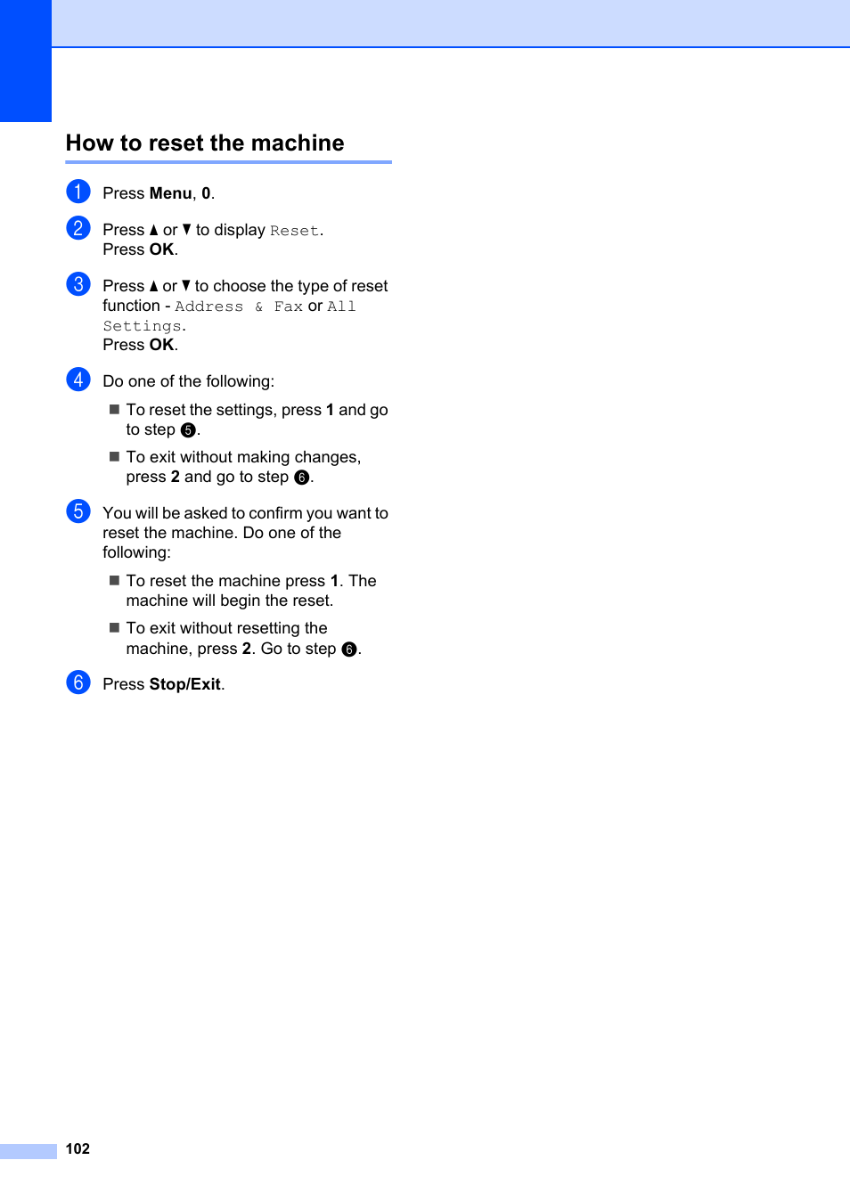 How to reset the machine | Brother FAX-2840 User Manual | Page 114 / 140