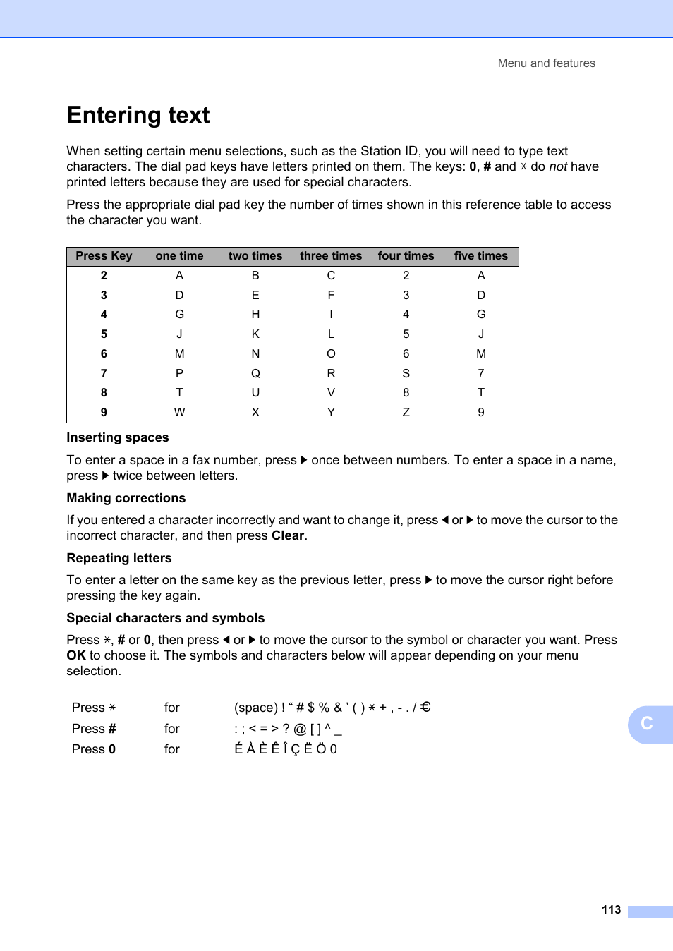 Entering text, Entering text uu | Brother FAX-2840 User Manual | Page 125 / 140