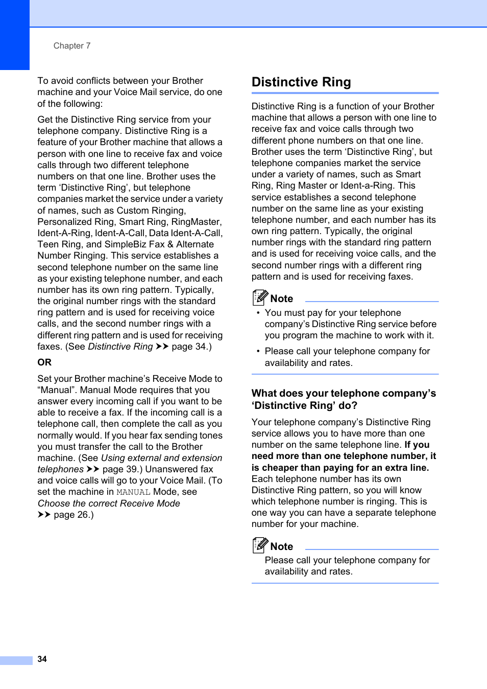 Distinctive ring, Distinctive ring uu | Brother FAX-2840 User Manual | Page 46 / 140