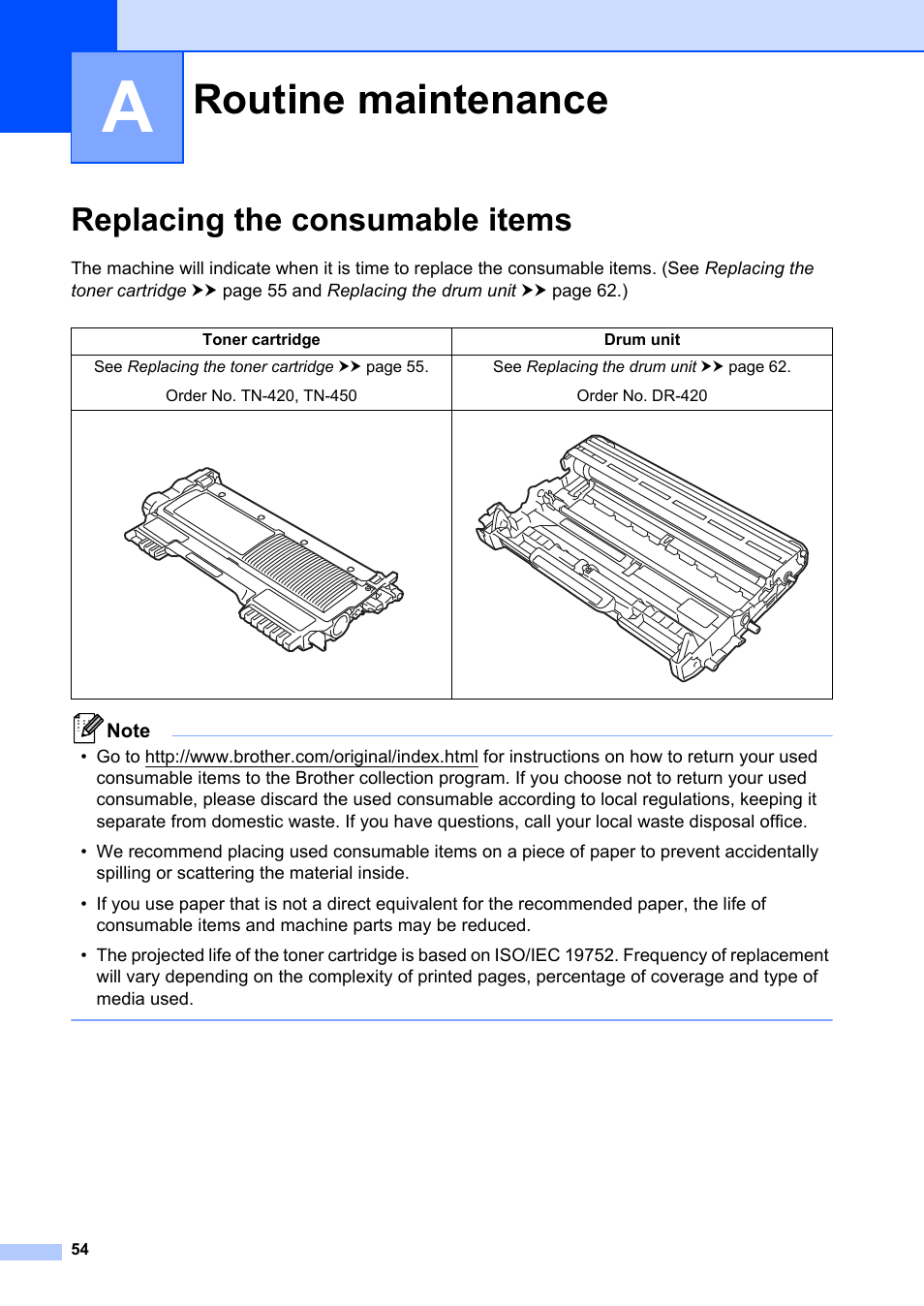 A routine maintenance, Replacing the consumable items, Routine maintenance | Brother FAX-2840 User Manual | Page 66 / 140