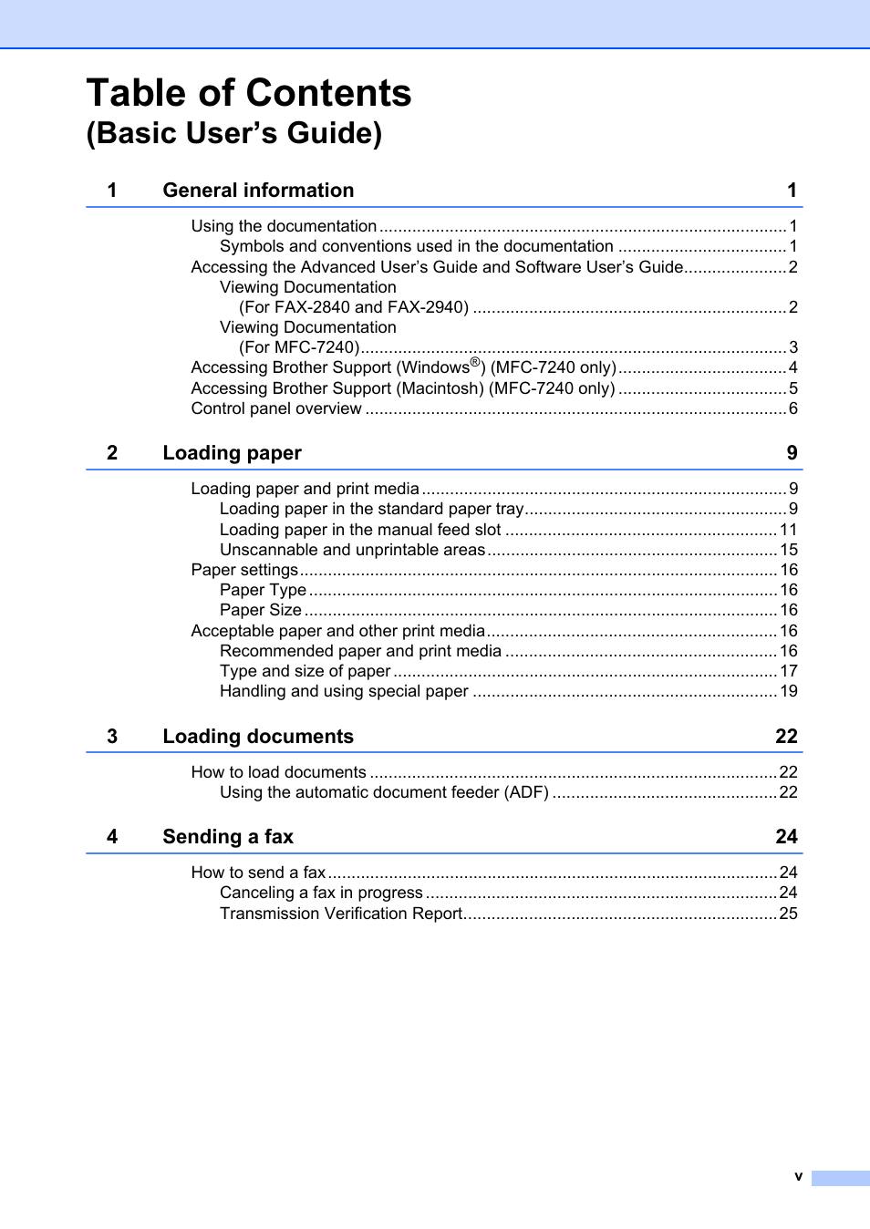 Brother FAX-2840 User Manual | Page 7 / 140