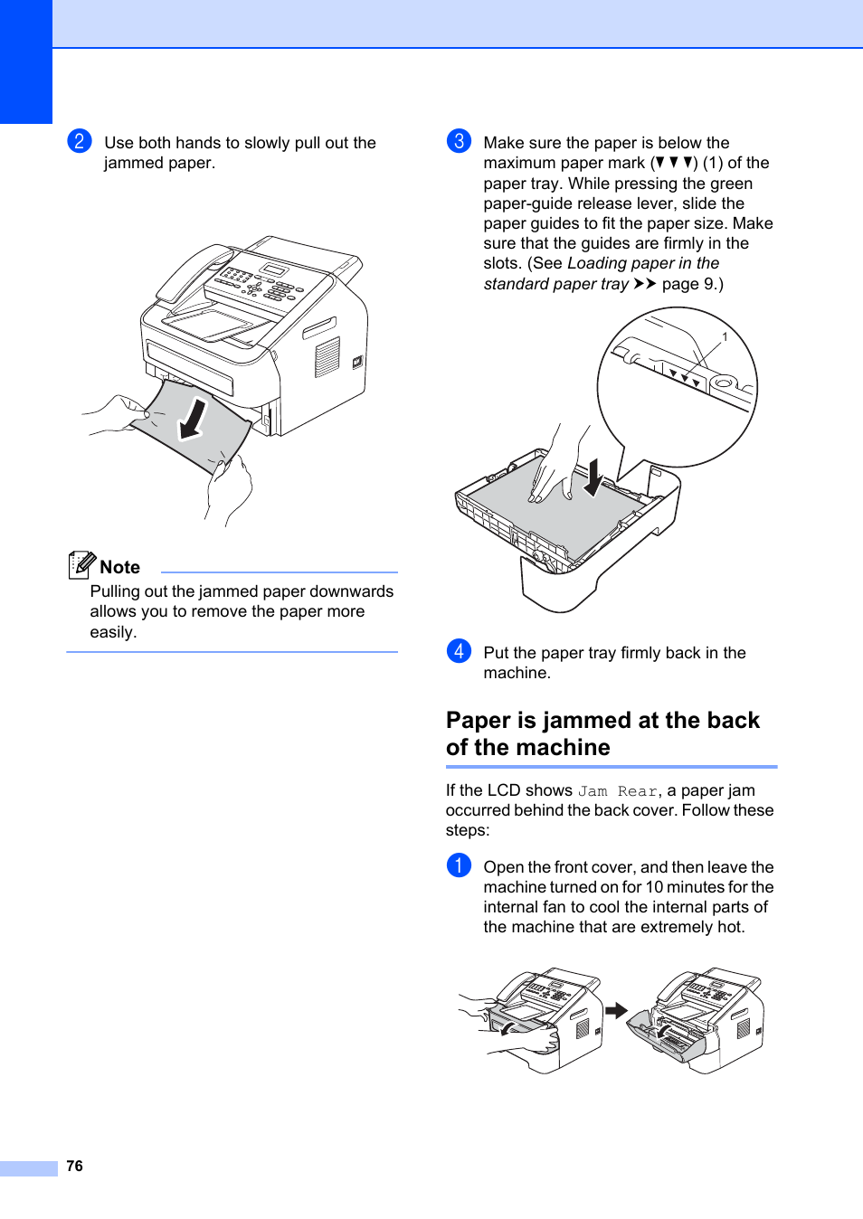 Paper is jammed at the back of the machine | Brother FAX-2840 User Manual | Page 88 / 140