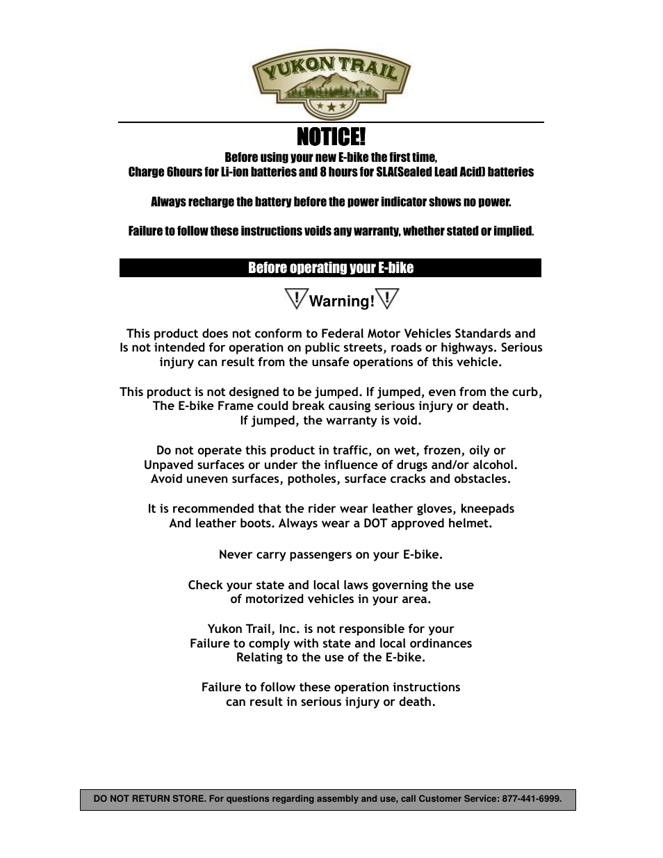 Notice | Yukon Trail Dirt Hawk 20 Owners Manual User Manual | Page 2 / 33
