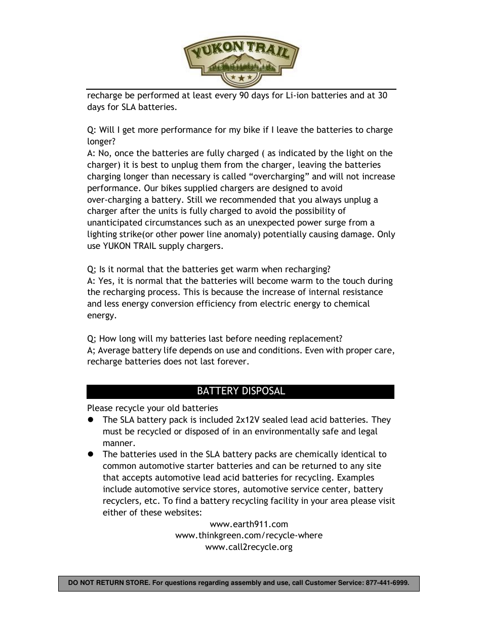Battery disposal | Yukon Trail Dirt Hawk 20 Owners Manual User Manual | Page 22 / 33