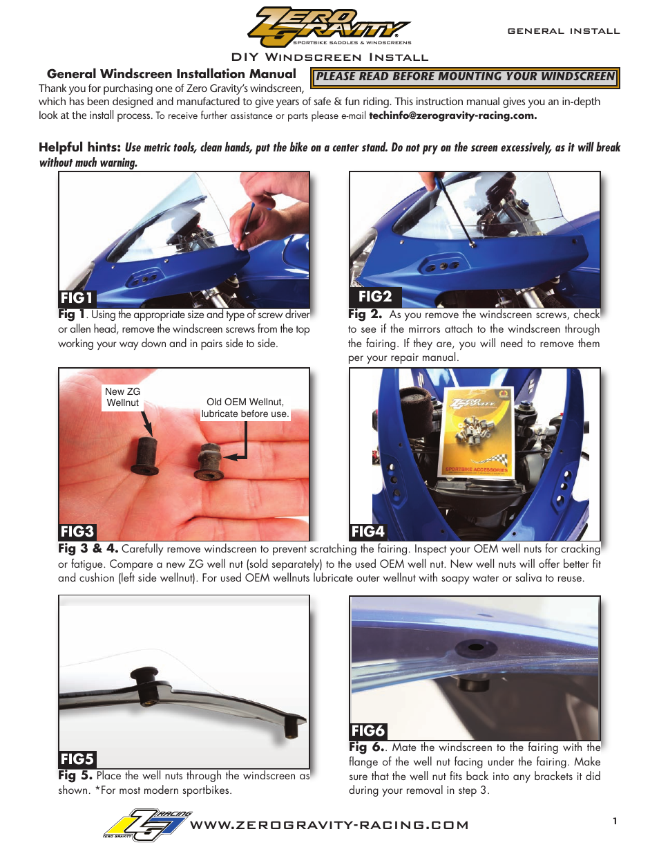 Zero Gravity Generic Windscreen User Manual | 2 pages