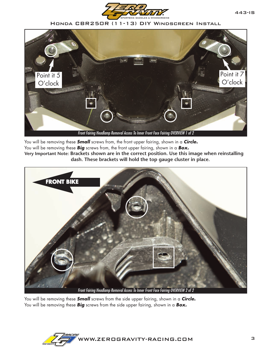 Zero Gravity Honda CBR 250R (11-12) Windscreen User Manual | Page 3 / 6