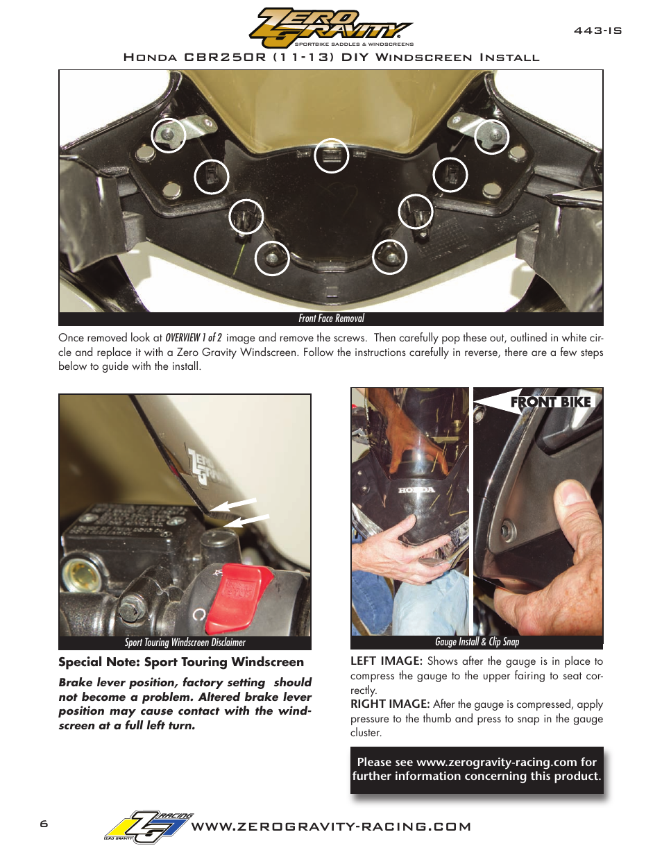 Zero Gravity Honda CBR 250R (11-12) Windscreen User Manual | Page 6 / 6