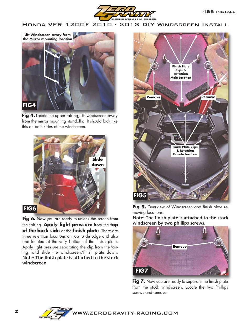 Fig4 fig6 fig5, Fig7 | Zero Gravity Honda VFR 1200F (2010 and up) Windscreen User Manual | Page 2 / 3