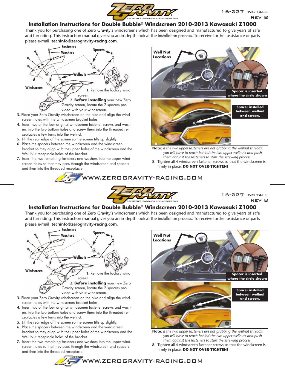 Zero Gravity Kawasaki Z1000 (10-11) Windscreen User Manual | 1 page