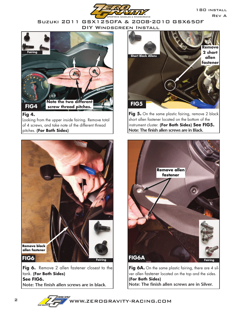 Fig6a fig6, Fig5, Fig4 | Zero Gravity Suzuki GSX650F (2008-2010) & GSX1250FA (2011-Present) Windscreen User Manual | Page 2 / 4