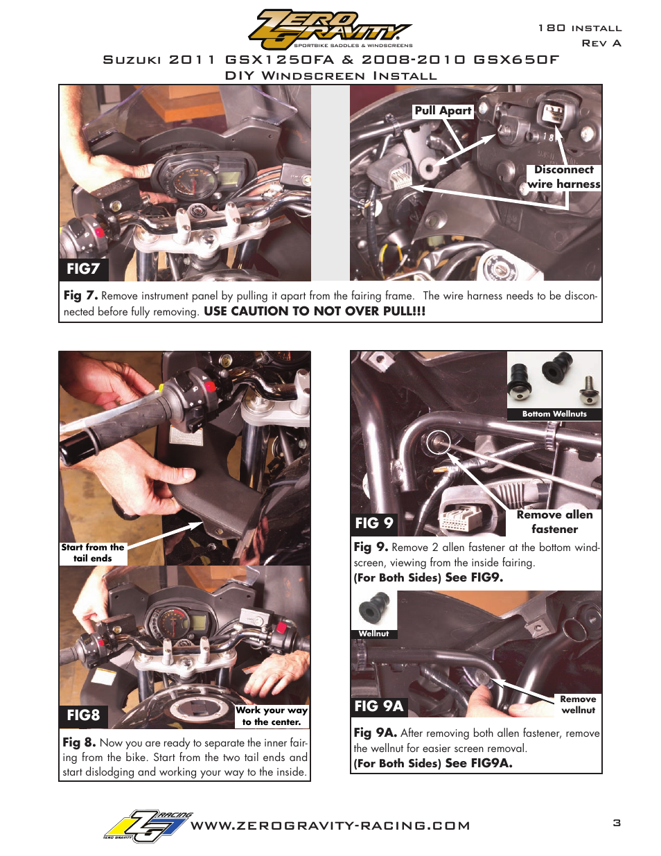 Fig8, Fig7, Fig 9 | Fig 9a | Zero Gravity Suzuki GSX650F (2008-2010) & GSX1250FA (2011-Present) Windscreen User Manual | Page 3 / 4