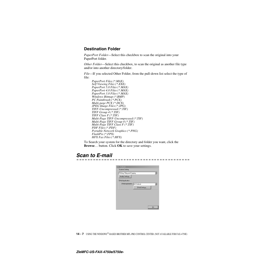 Destination folder, Scan to e-mail, Destination folder -7 | Scan to e-mail -7 | Brother FAX-4750e User Manual | Page 131 / 231