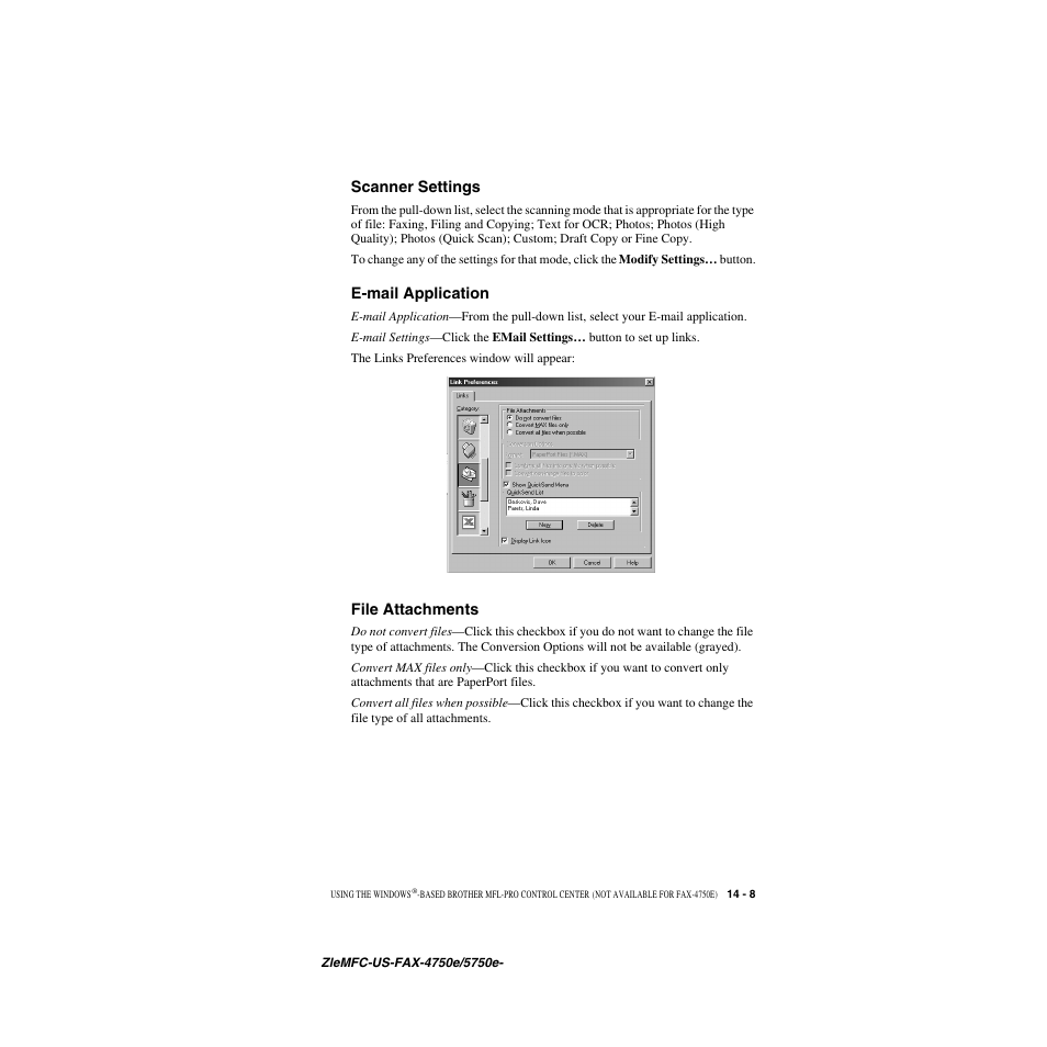 Scanner settings, E-mail application, File attachments | Brother FAX-4750e User Manual | Page 132 / 231