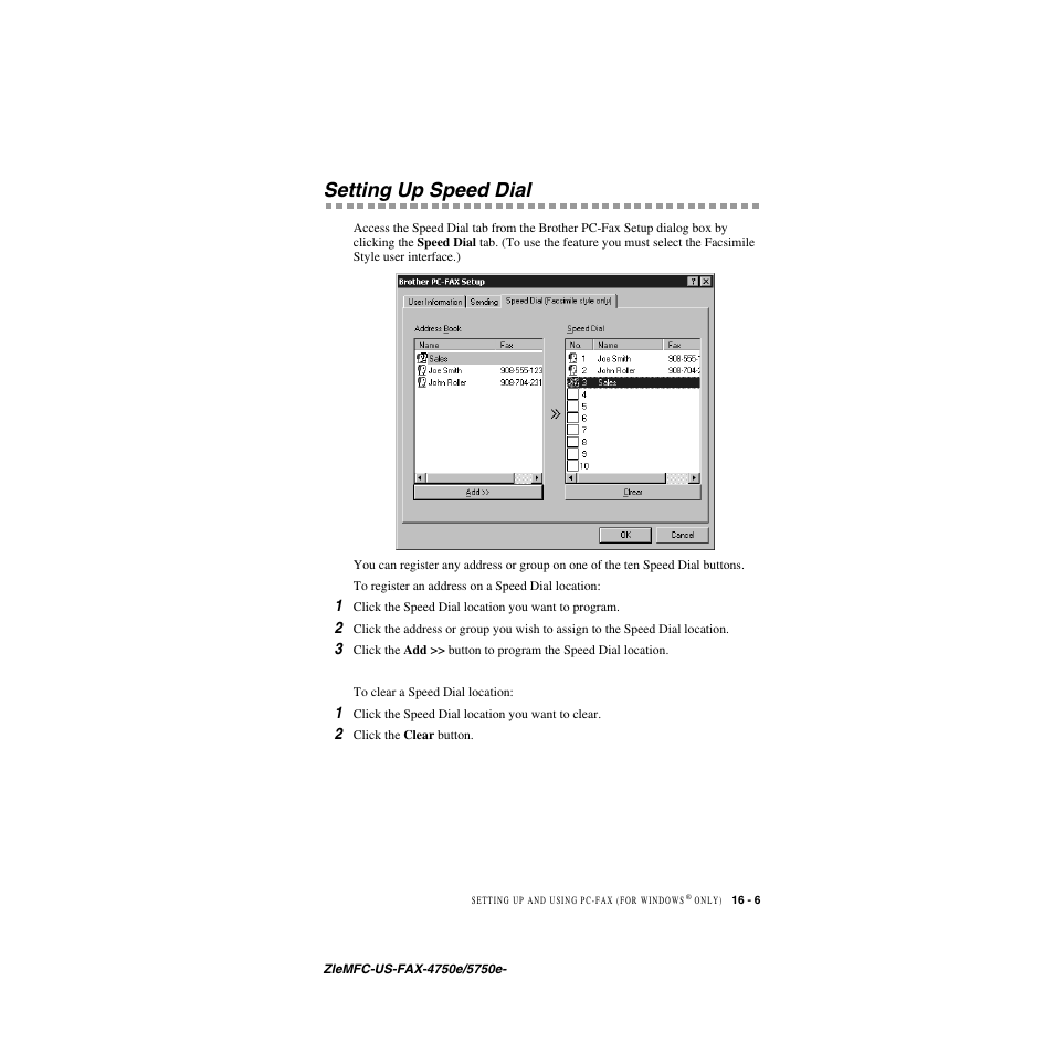 Setting up speed dial, Setting up speed dial -6 | Brother FAX-4750e User Manual | Page 156 / 231