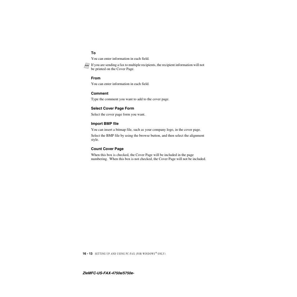 From, Comment, Import bmp file | Brother FAX-4750e User Manual | Page 163 / 231
