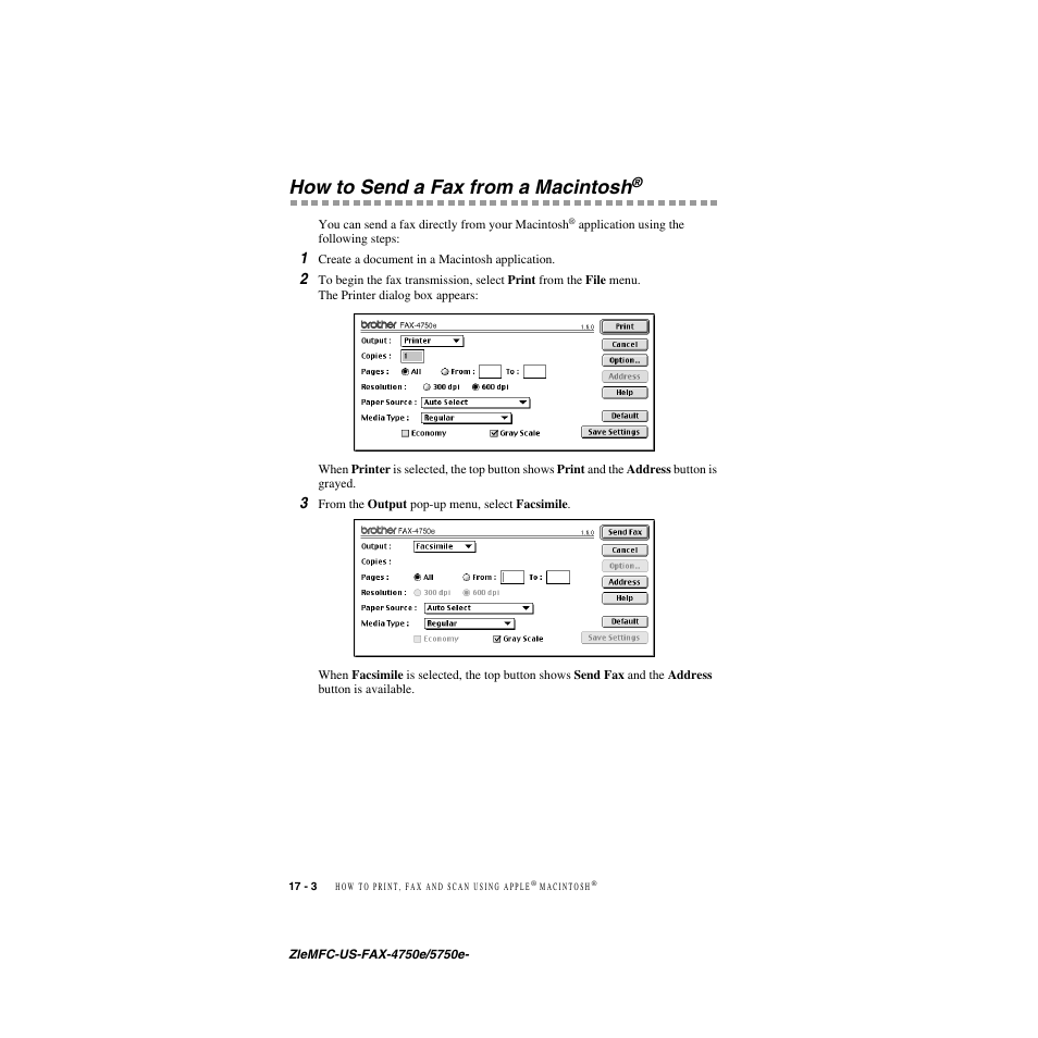 How to send a fax from a macintosh | Brother FAX-4750e User Manual | Page 169 / 231