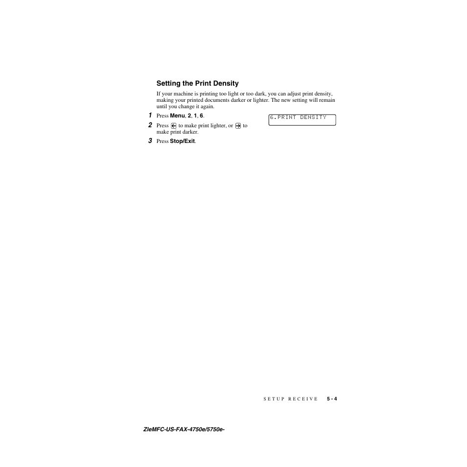Setting the print density, Setting the print density -4 | Brother FAX-4750e User Manual | Page 60 / 231