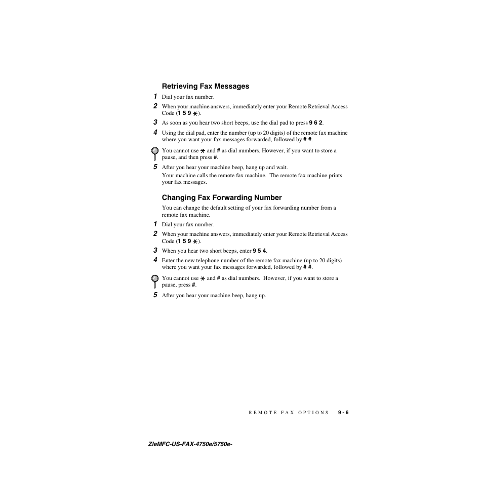 Retrieving fax messages, Changing fax forwarding number | Brother FAX-4750e User Manual | Page 92 / 231