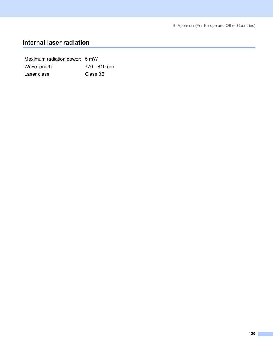 Internal laser radiation | Brother HL-5250DN Series User Manual | Page 128 / 138