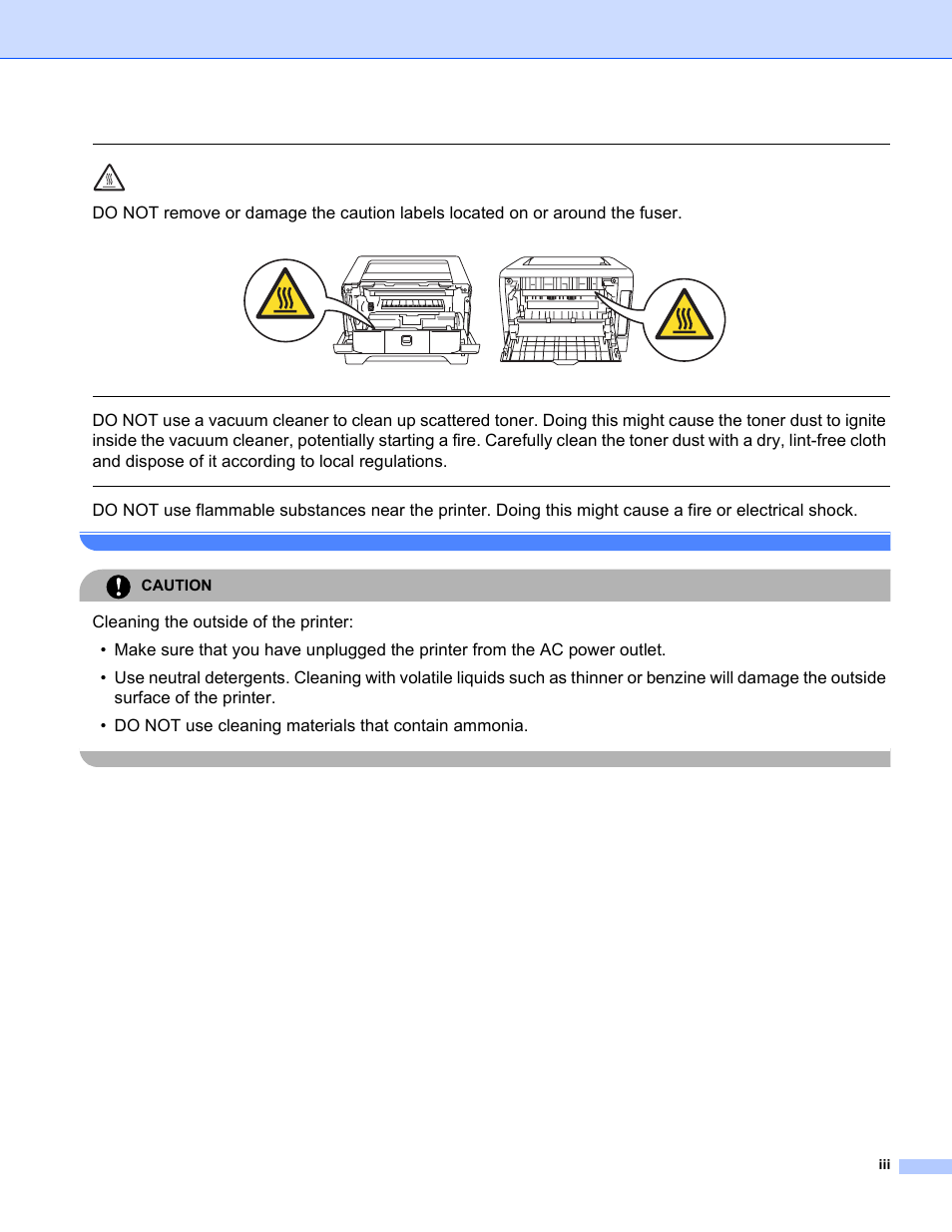 Caution | Brother HL-5250DN Series User Manual | Page 4 / 138