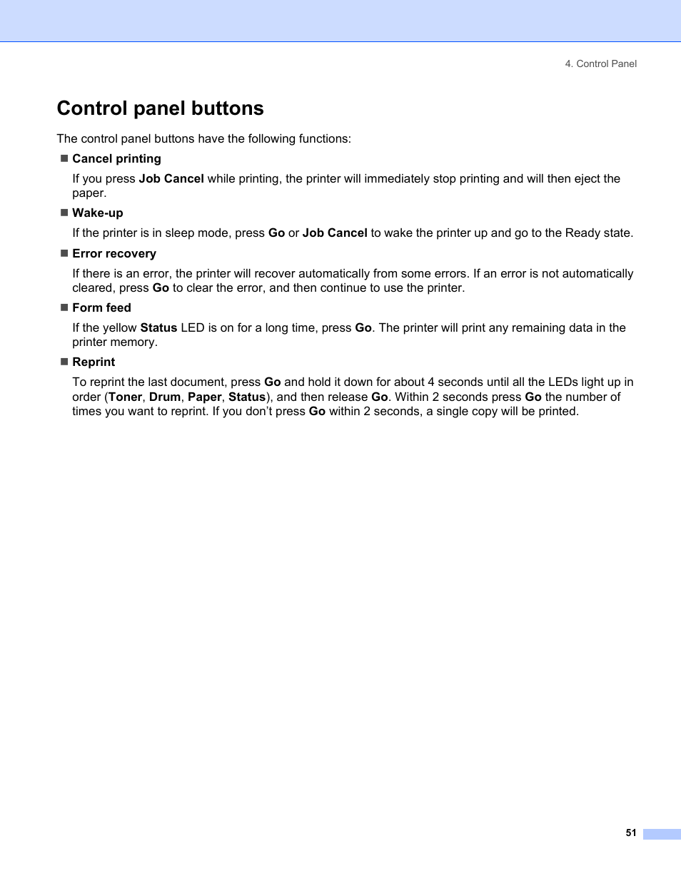 Control panel buttons | Brother HL-5250DN Series User Manual | Page 59 / 138