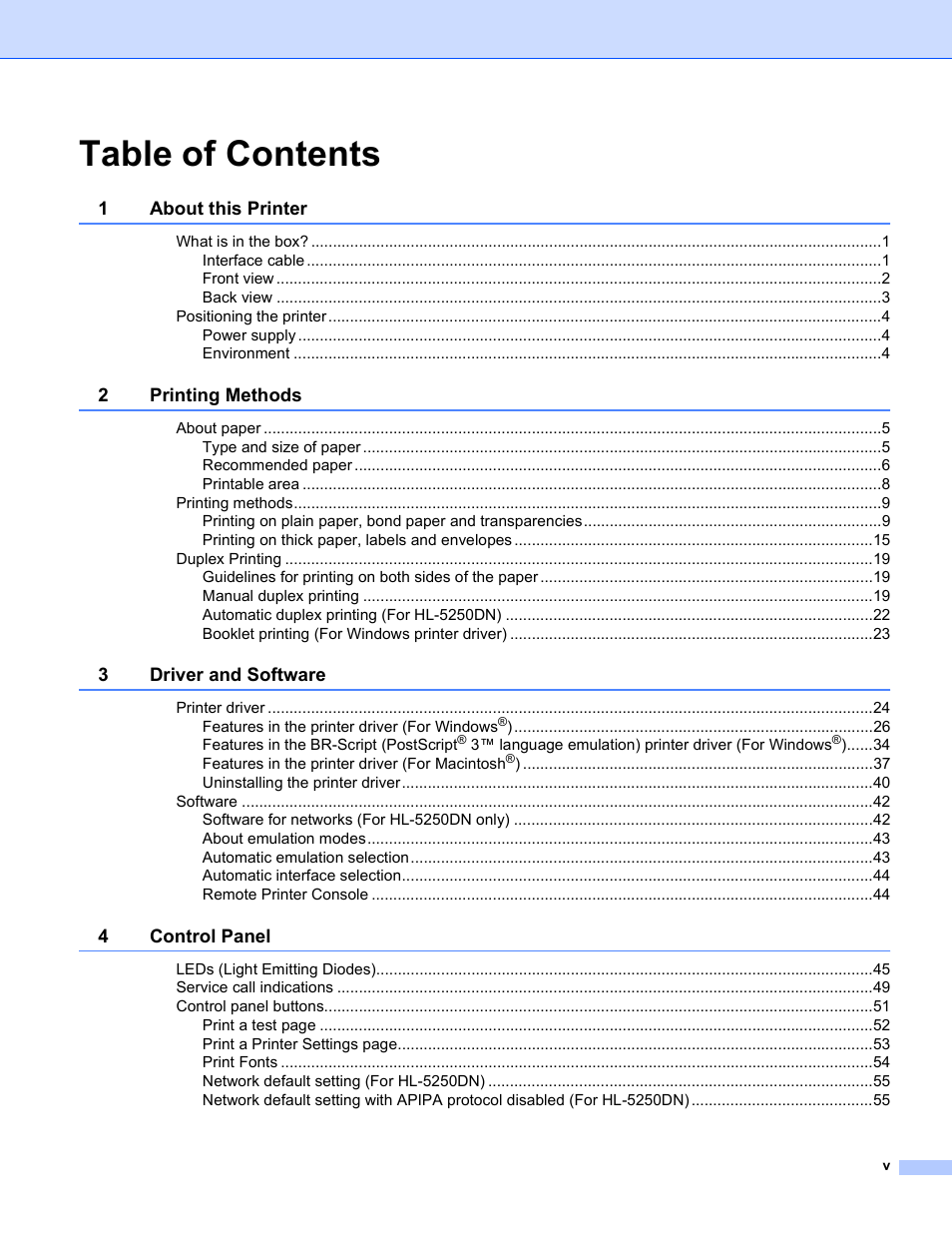 Brother HL-5250DN Series User Manual | Page 6 / 138