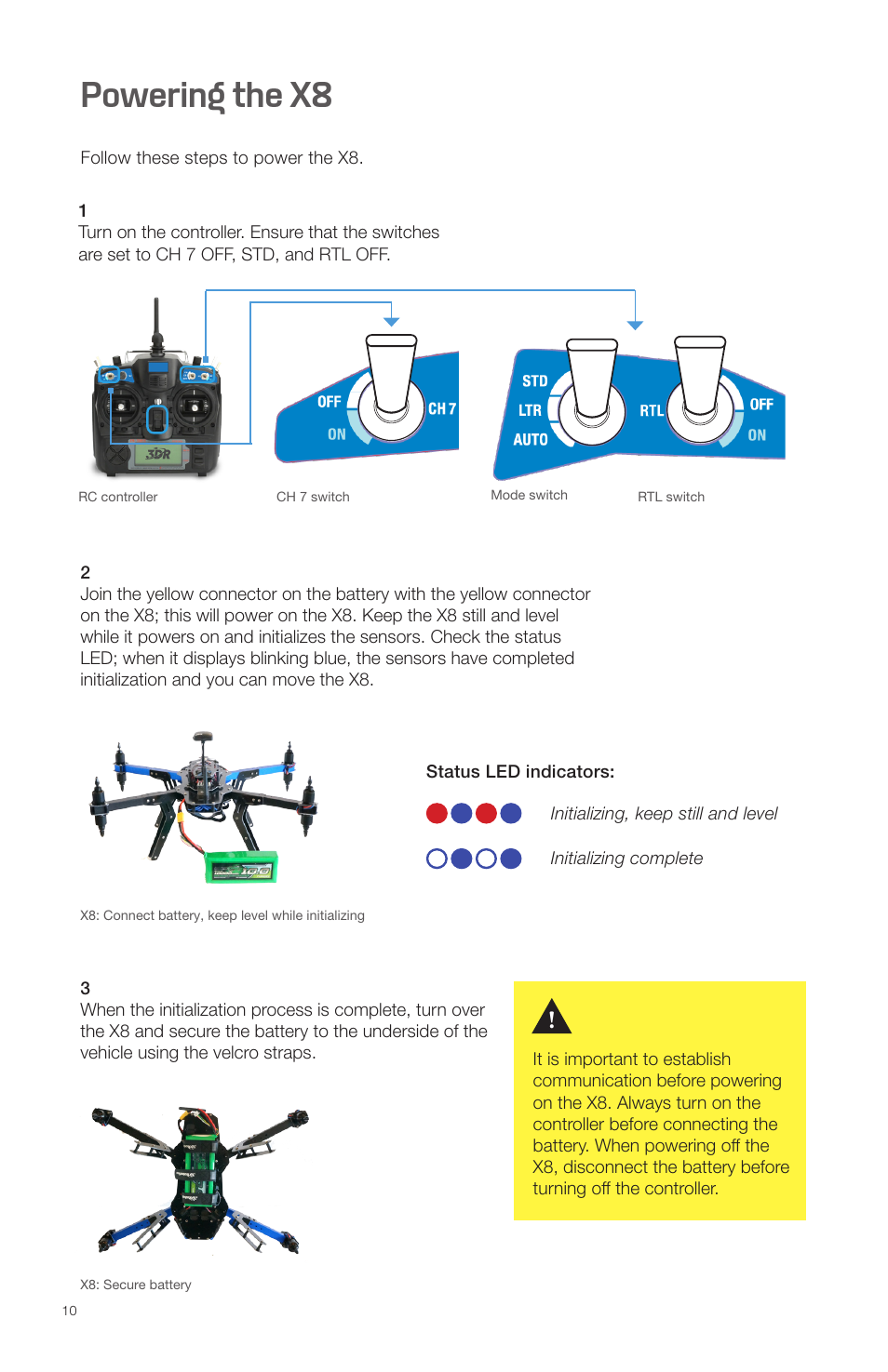 Powering the x8 | 3D Robotics X8 Plus User Manual | Page 12 / 36