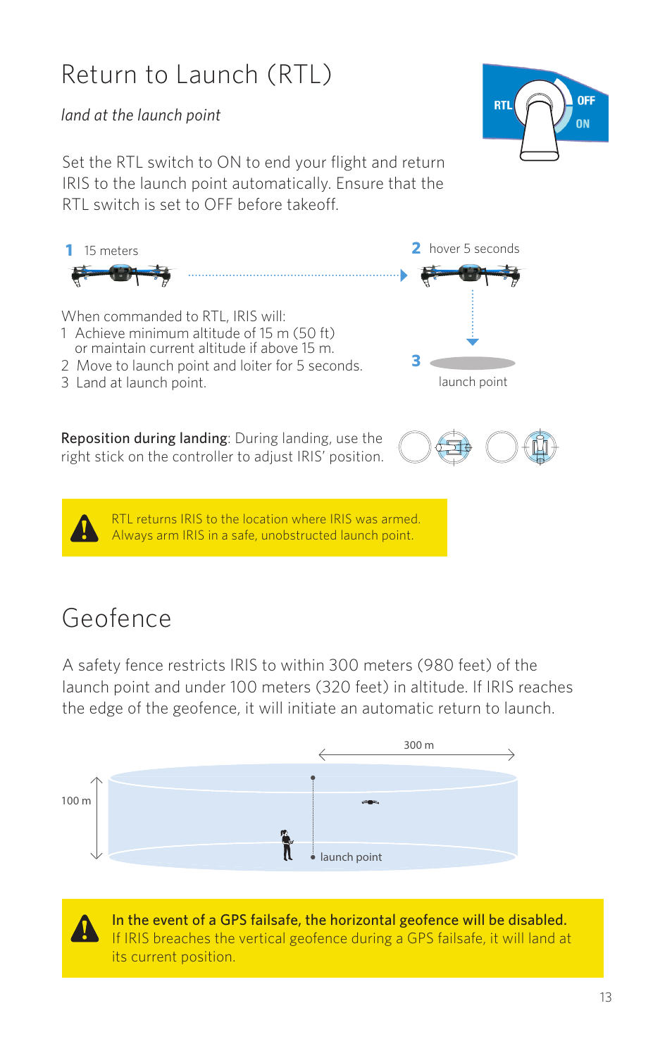 Return to launch (rtl), Geofence | 3D Robotics IRIS Plus User Manual | Page 15 / 24