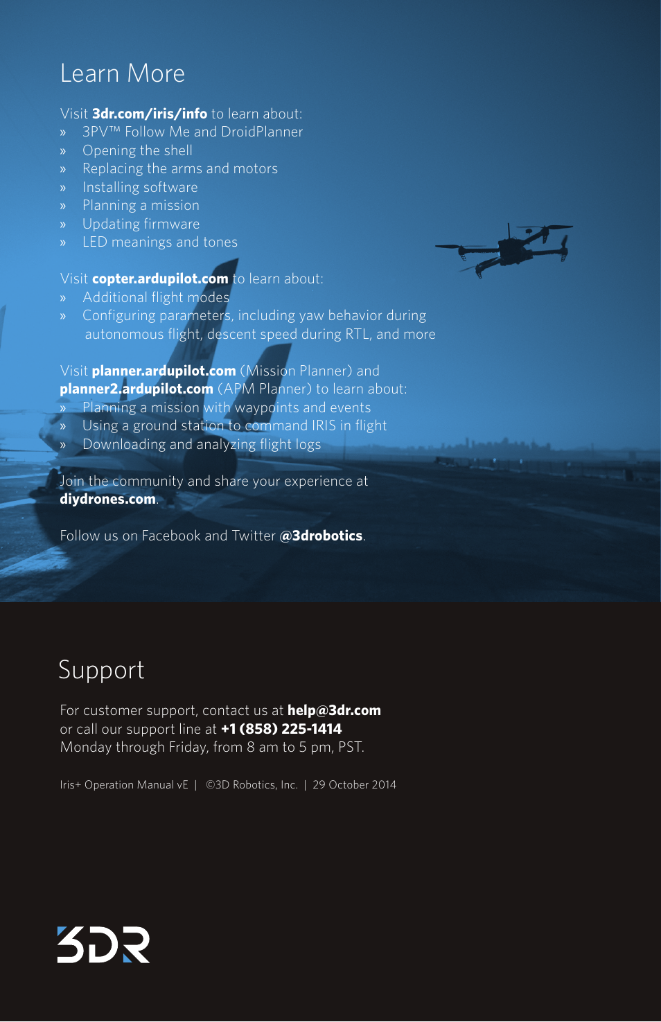Support learn more | 3D Robotics IRIS Plus User Manual | Page 24 / 24